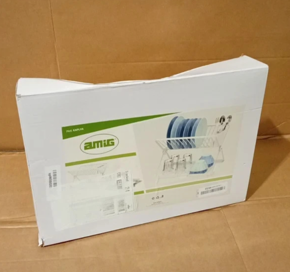 Amig Kaplya Foldable Dish Rack White Steel Plastic Drip Tray Cutlery Holder New