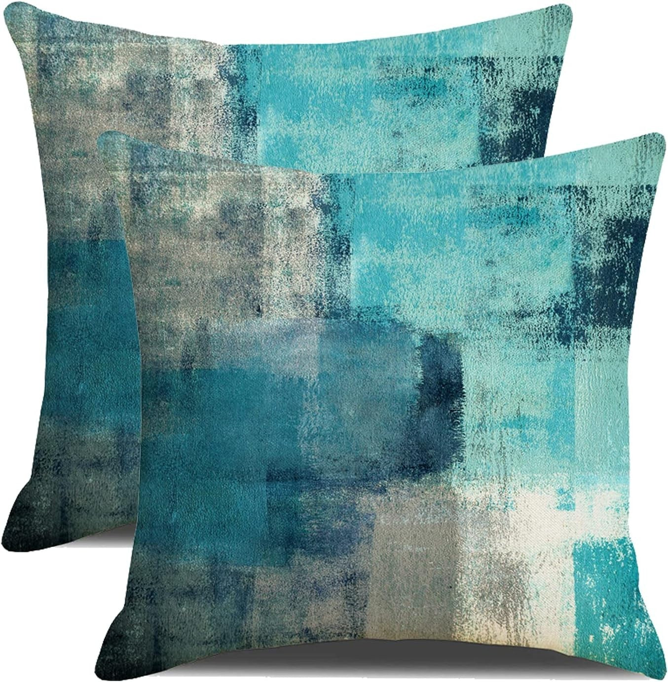DWDC Cushion Covers 60x60cm Pack 2 Abstract Art Pillow Cover Teal Grey New