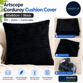 Artscope Corduroy Cushion Cover 60x60cm Black Soft Throw Pillow Case Sofa