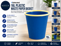 ASelected 16L Plastic Waste Paper Basket Blue Round Small Trash Can Wastebasket