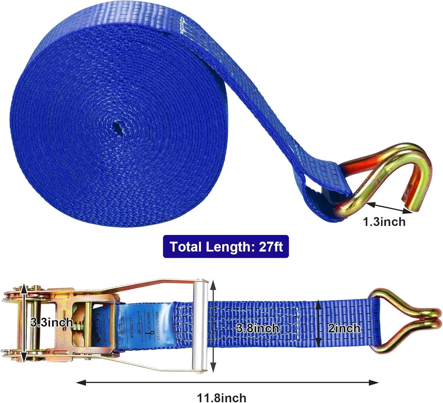 Heavy Duty 5000kg Lashing Straps Ratchet Hook Weatherproof 1pc Blue New