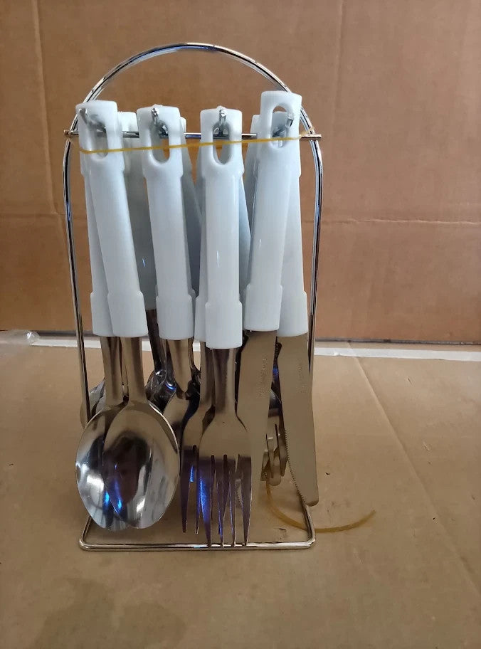 24 Piece Stainless Steel Cutlery With Hanging Stand White New