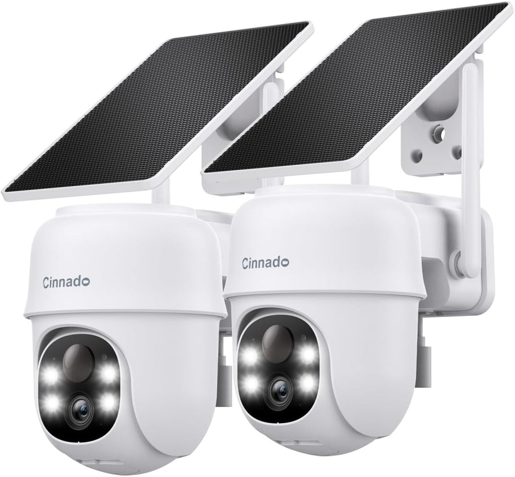Cinnado 2 Piece Solar CCTV Camera 2K Wireless Outdoor PIR Night Vision Siren New