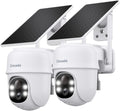 Cinnado 2 Piece Solar CCTV Camera 2K Wireless Outdoor PIR Night Vision Siren New