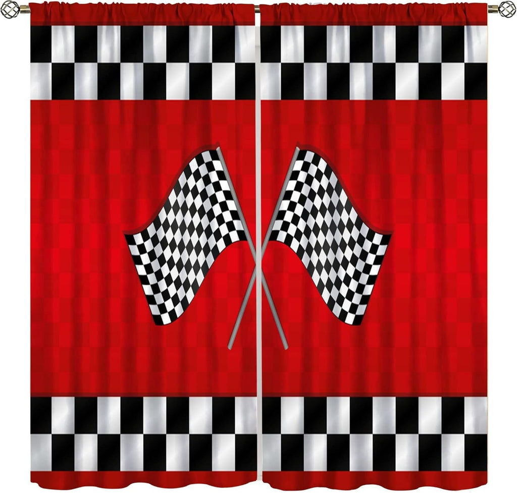 YCness Racing Car Kids Curtains Boys Construction Vehicles Window Treatments New