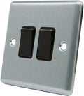 AET CSC2GSWIBL 10A 2 Gang 2 Way Light Switch Satin Chrome Black Insert New