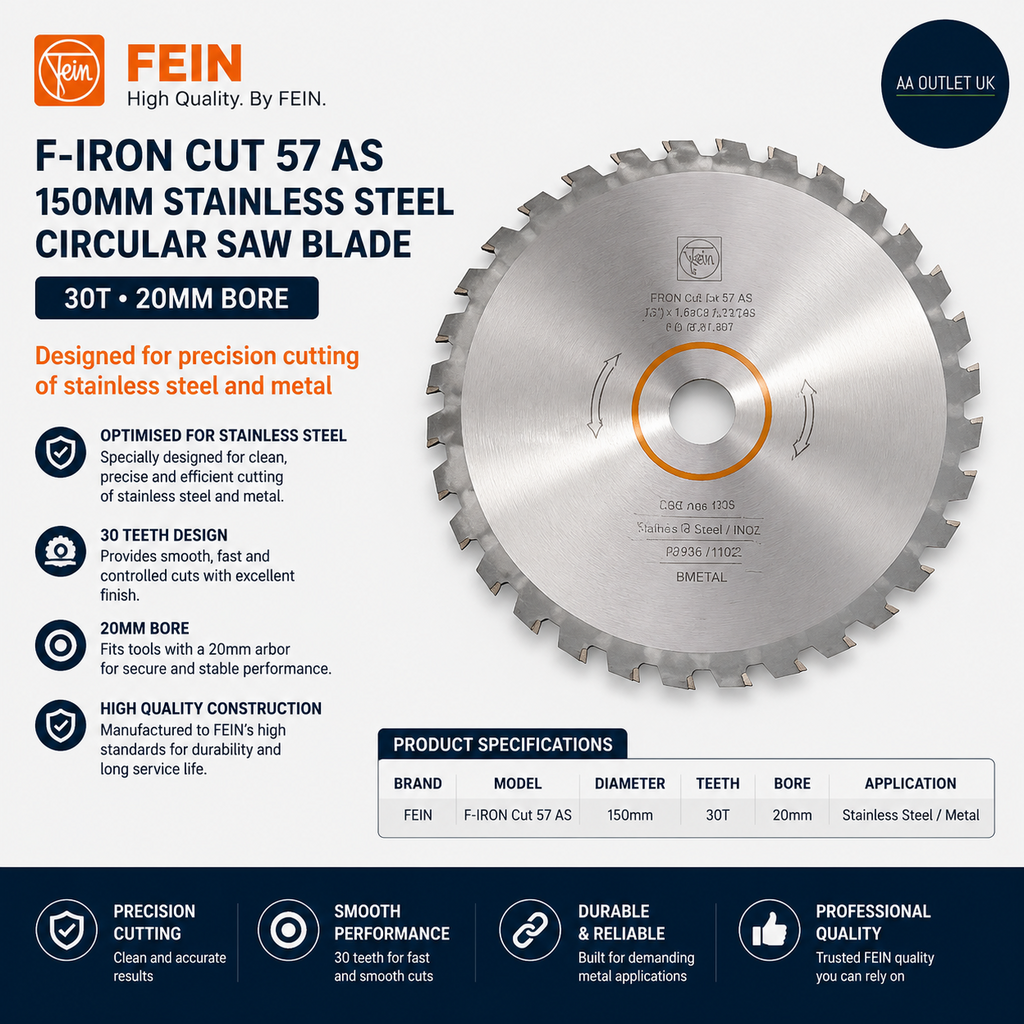 FEIN F IRON Cut 57 AS 150mm Stainless Steel Circular Saw Blade 30T 20mm Design