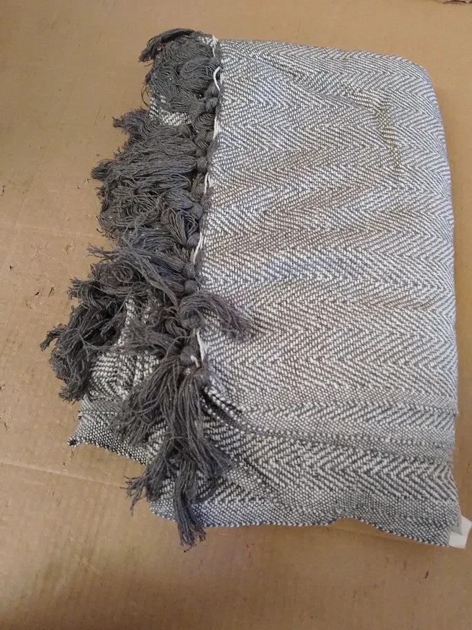 Ehc Herringbone Large 100% Cotton Sofa Armchair Blanket Throw 150x200cm Grey New