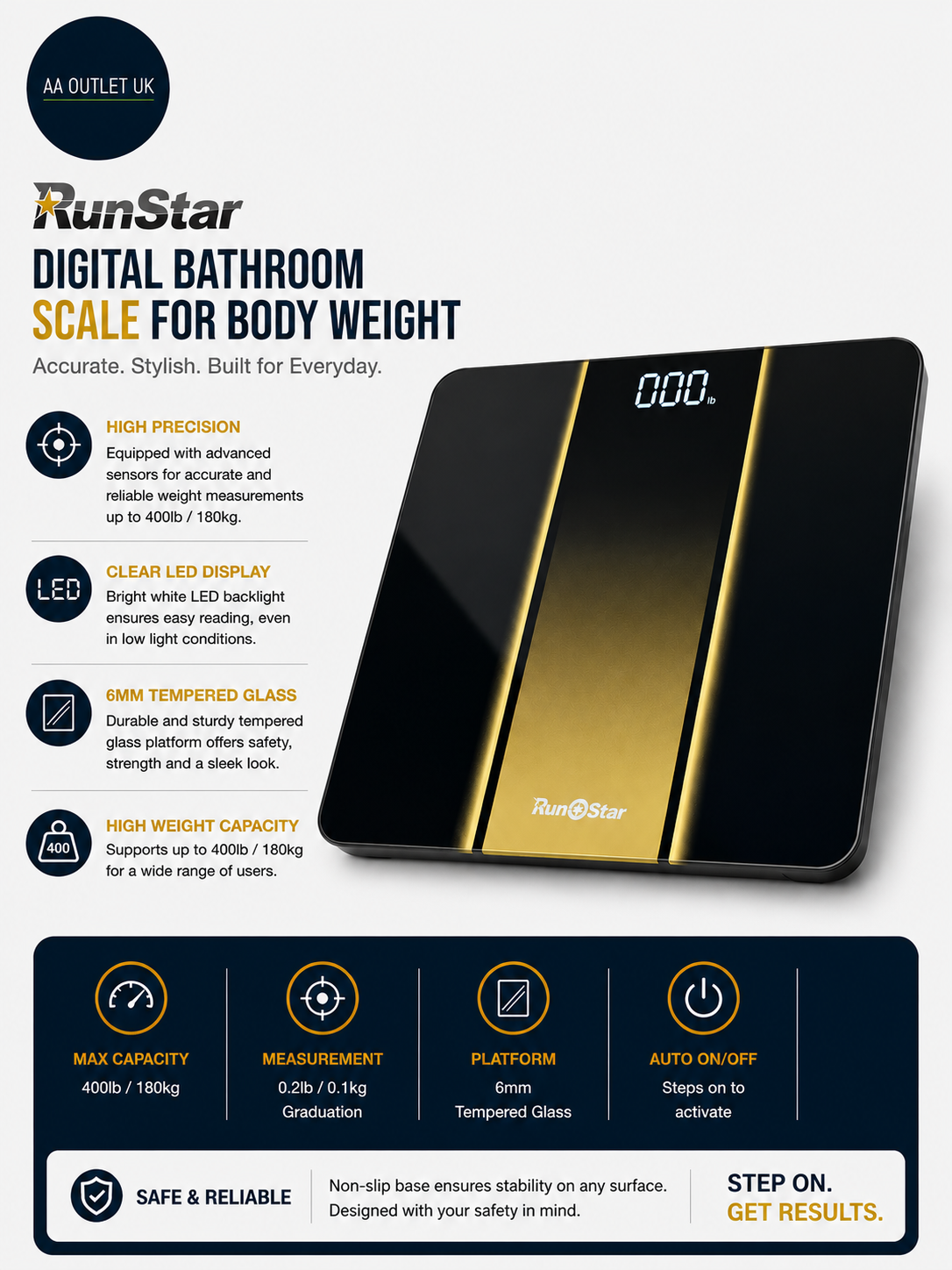 RunStar Scale Body Weight Digital Bathroom High Precision Clear LED Backlight