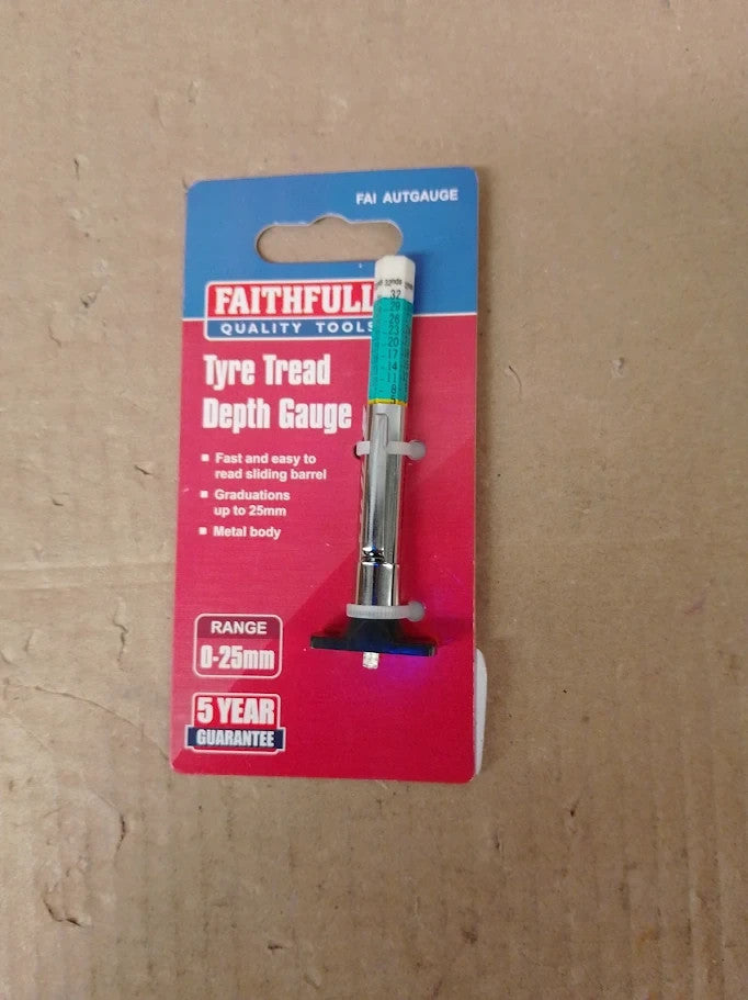 Faithfull Manual Tyre Tread Depth Gauge 1-24mm Steel Body Multicolour New