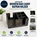 Drinkstuff Wooden Bar Caddy Napkin Holder Premium Home Coffee Station Organizer