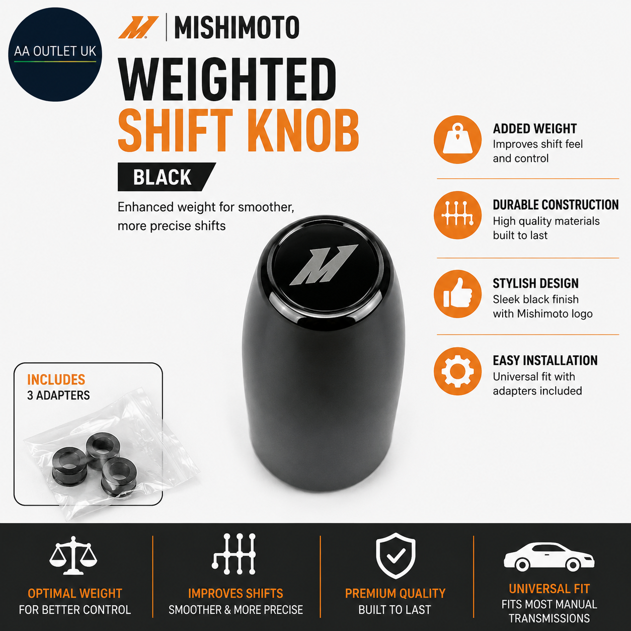Mishimoto MMSK BK Weighted Shift Knob Black 25.8x12.9cm Modern Design