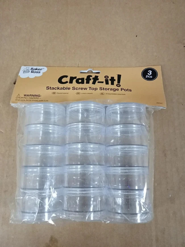 Baker Ross AW341 Stackable Screw Top Storage Pots Perfect To Fill Organise New