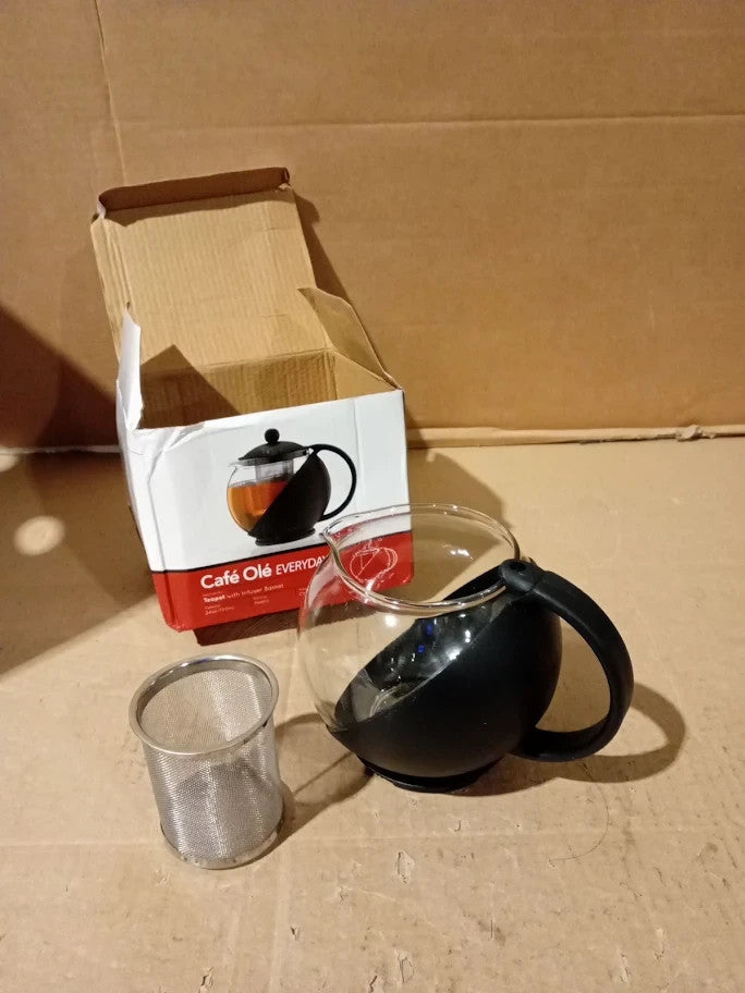 Cafe Ole Everyday Teapot Black 710ml  25oz  Serves 3-4 Stainless Steel
