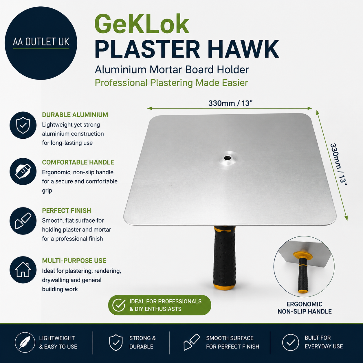 GeKLok Plaster Hawk  Aluminium Mortar Board Holder Home Paint Plastering