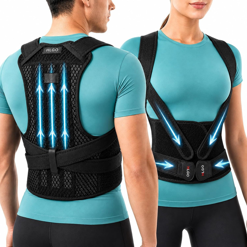 HLGO Posture Corrector Women Men Back Brace Support Spine Align XXL Black