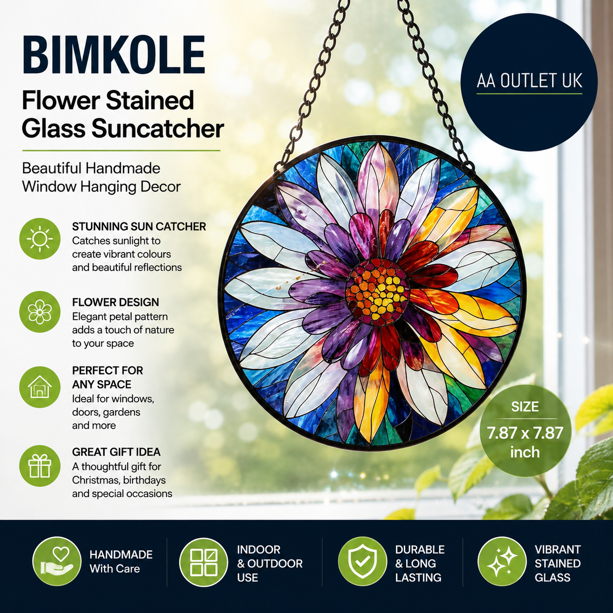 Bimkole Flower Stained Glass Suncatcher Window Hanging Petals Indoor Window