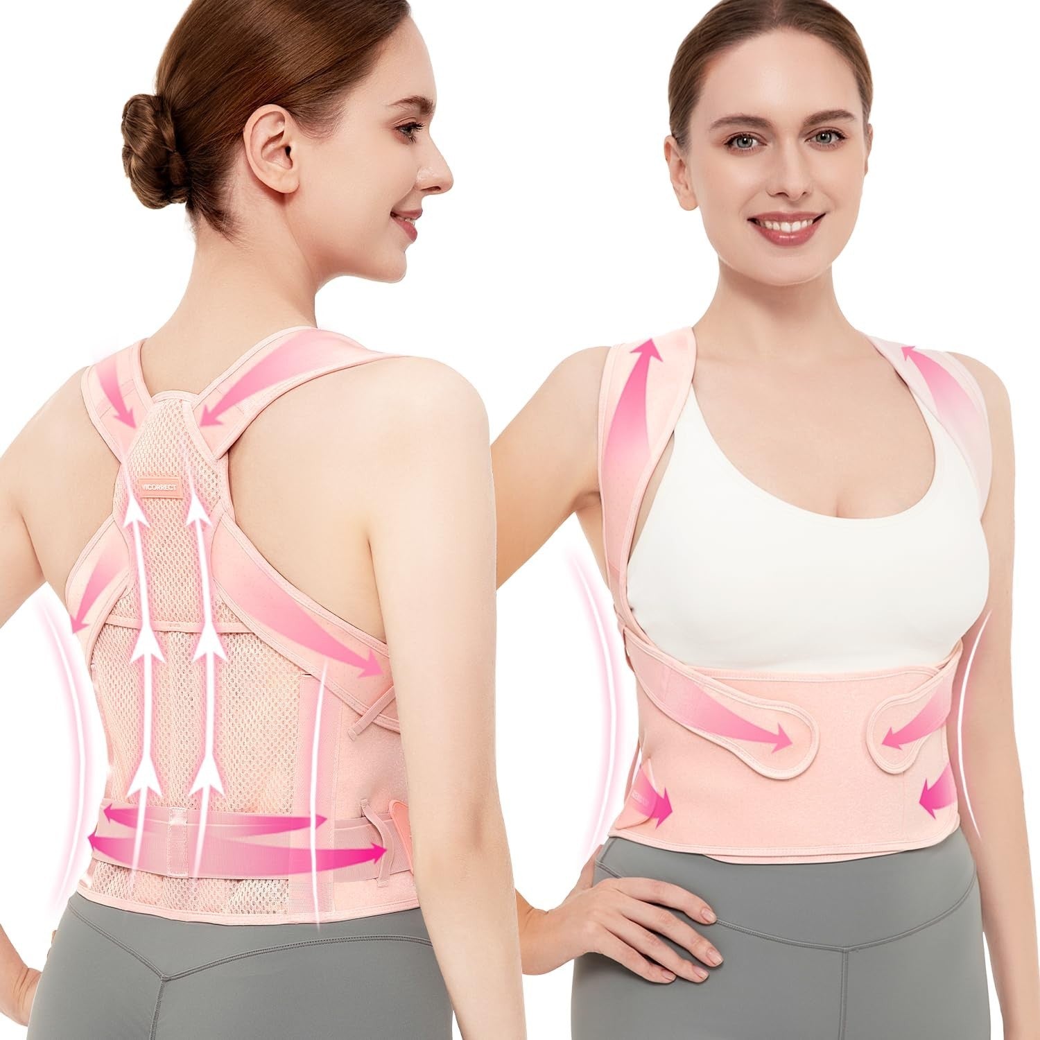 Vicorrect Posture Corrector Women Men Back Brace Support Pink Medium New