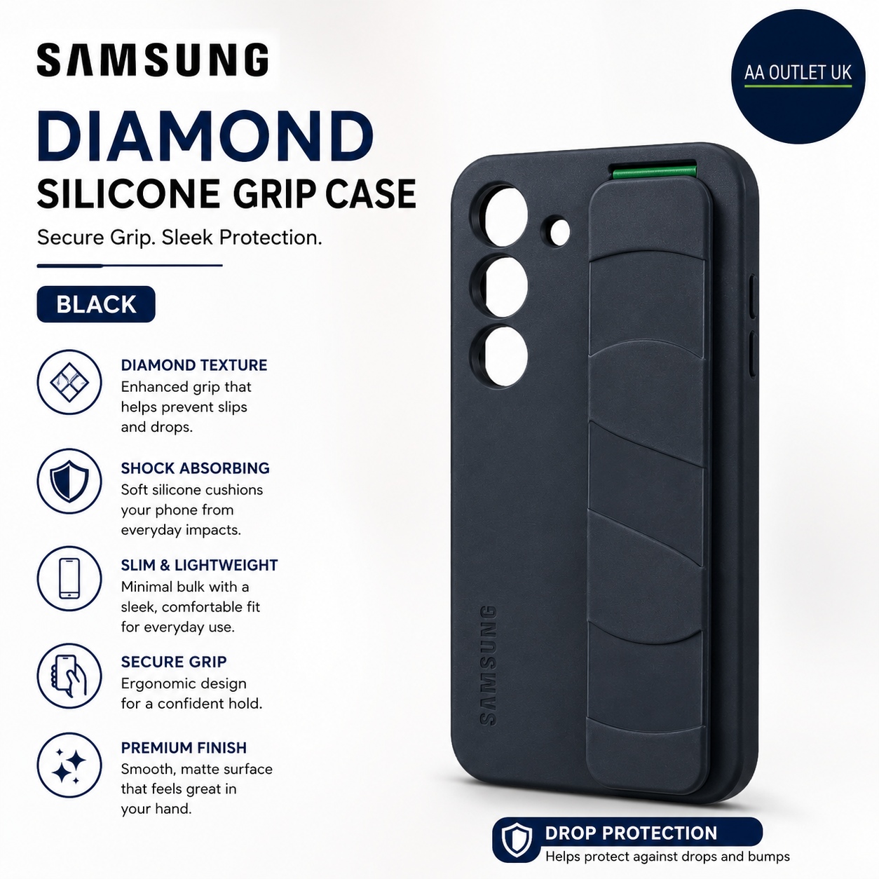 Samsung Galaxy S23 Diamond Silicone Grip Case Black