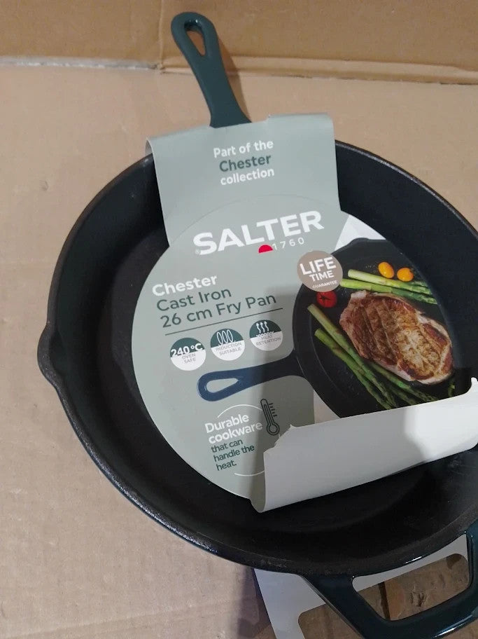 Salter Chester Cast Iron Frying Pan 26cm Universal Skillet Oven To Table New