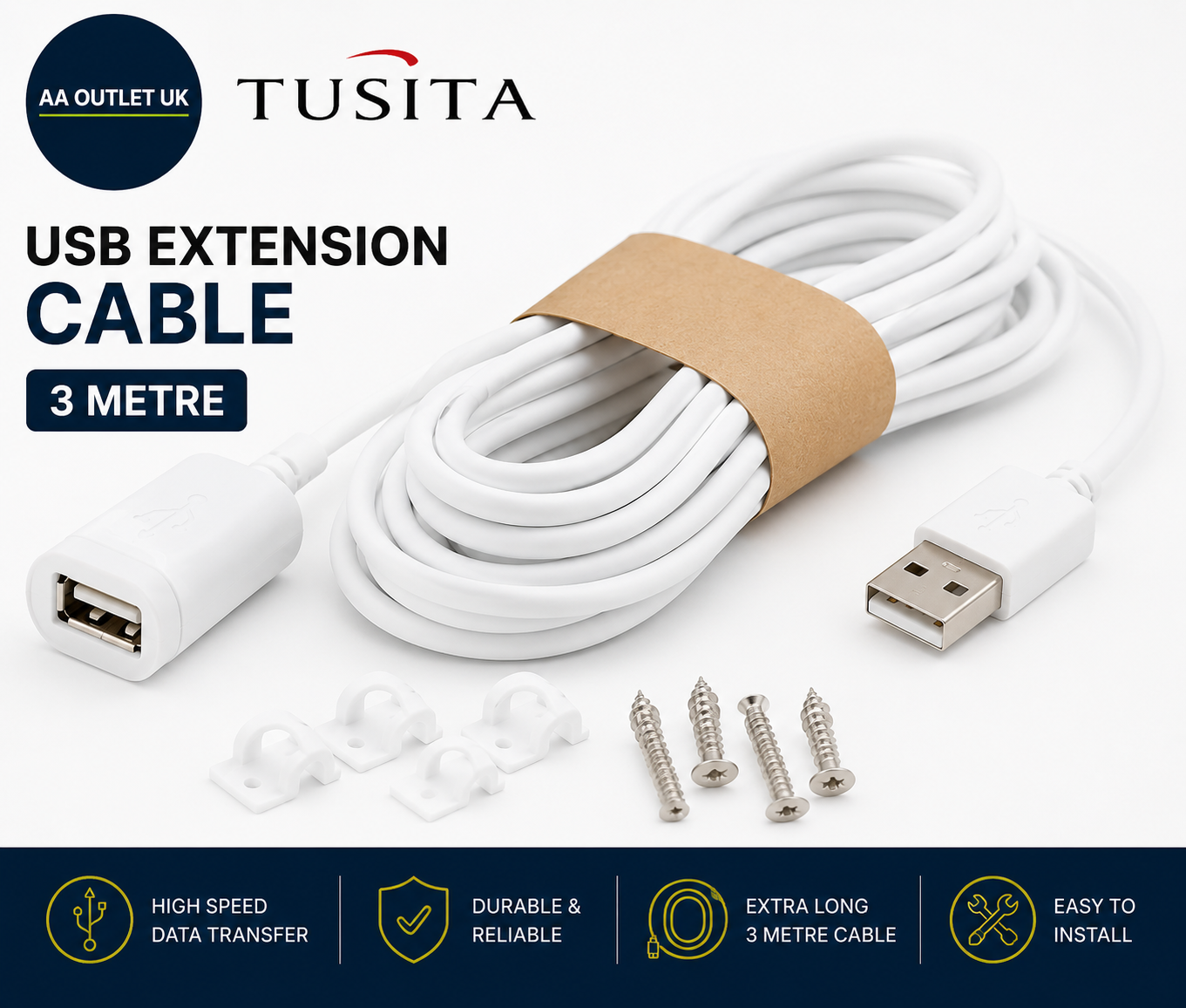 TUSITA 10ft USB C Extension Cable Compatible Ring USB-C Solar Panels White