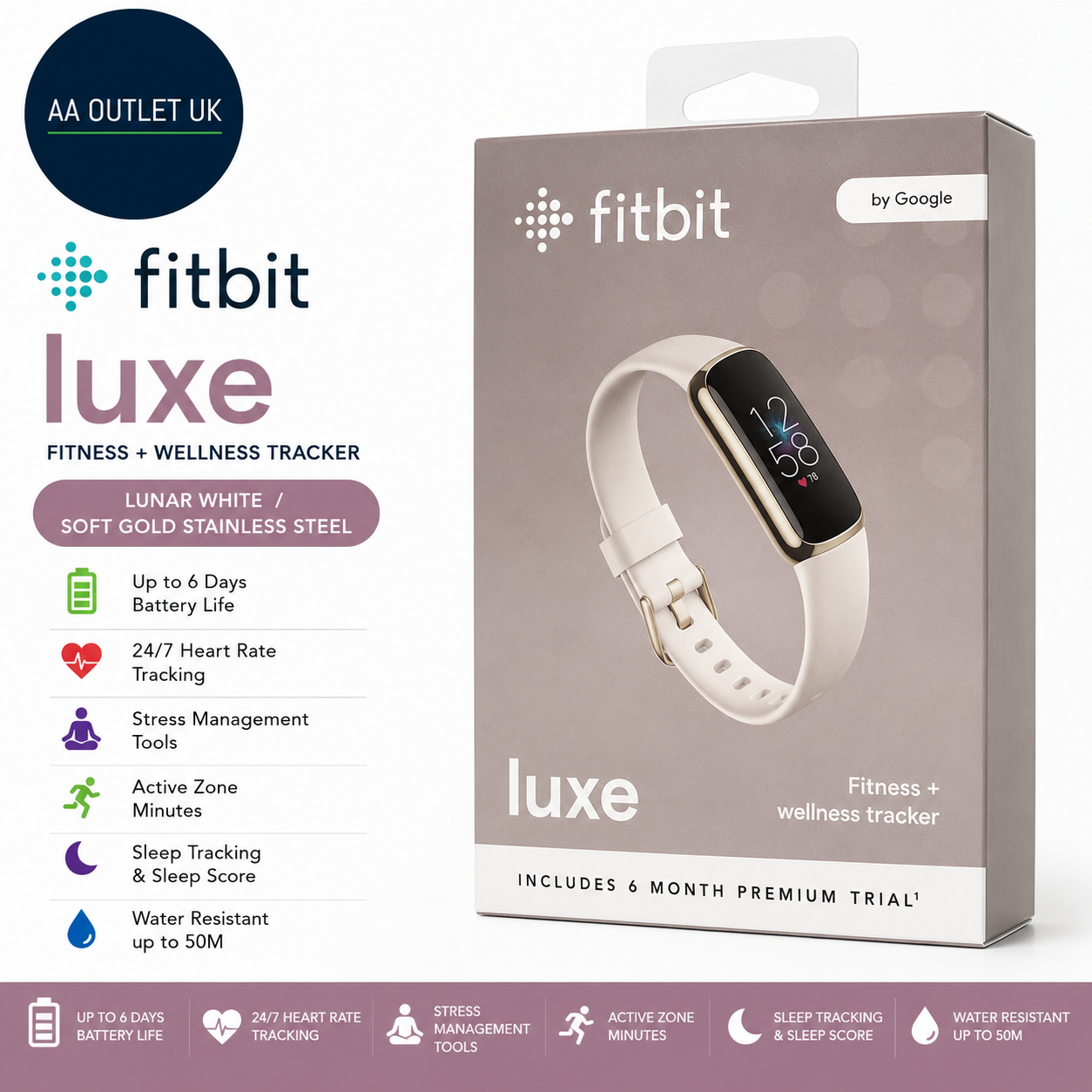 Fitbit Luxe Activity Tracker 6 Days Batt Life Stress Mngt Sleep Tracking