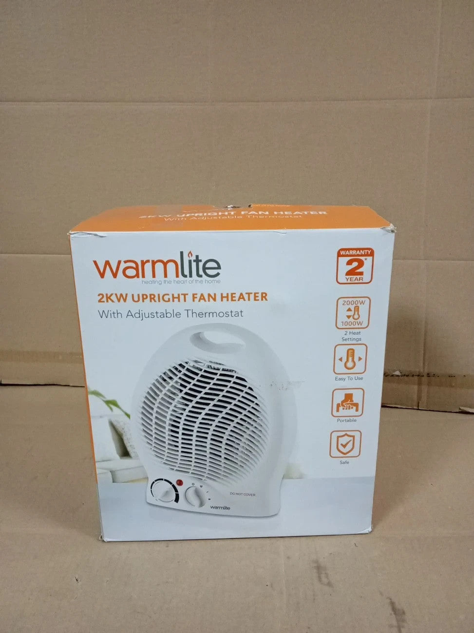 Warmlite WL44002 Thermo Fan Heater 2 Heat Settings Overheat Protection 2000W New