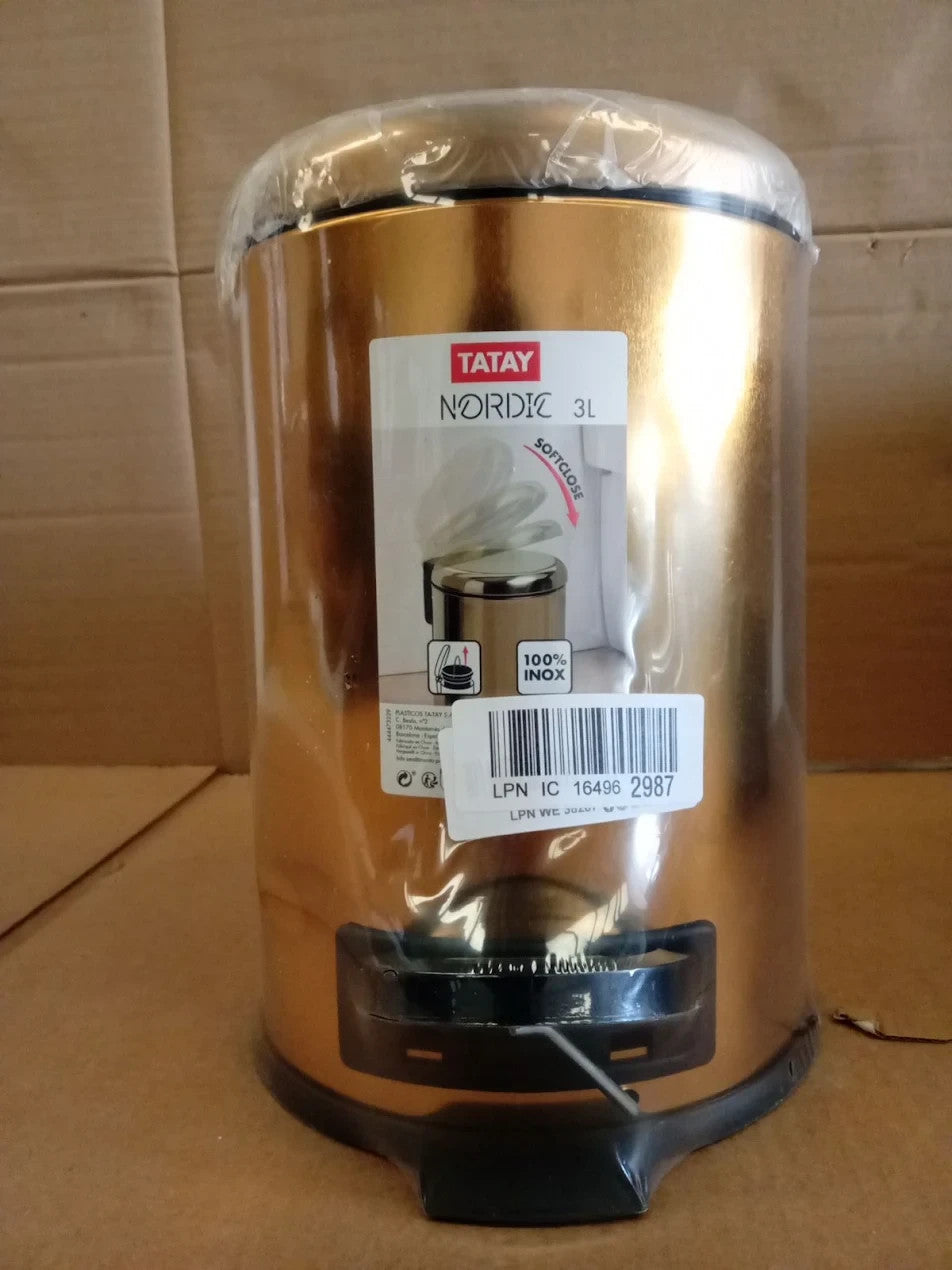 TATAY Bathroom Bin Pedal 3L Soft Close Lid Compact Removable Bucket Gold