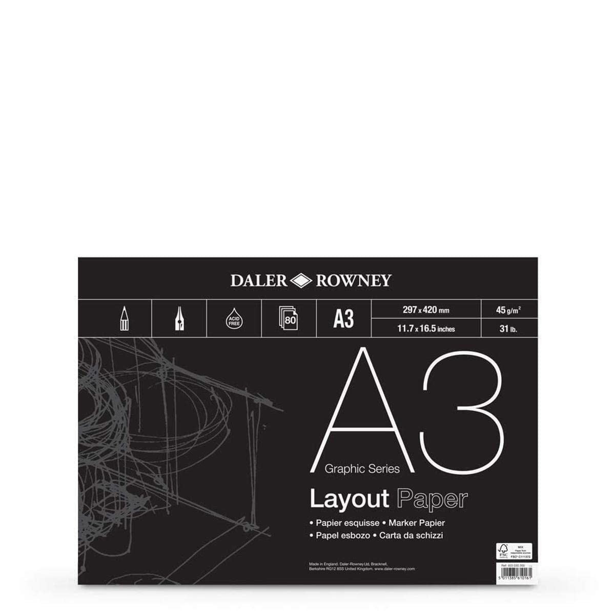 Daler Rowney DR Layout Pad A3 80 Sheet GDALAYPA3 White New