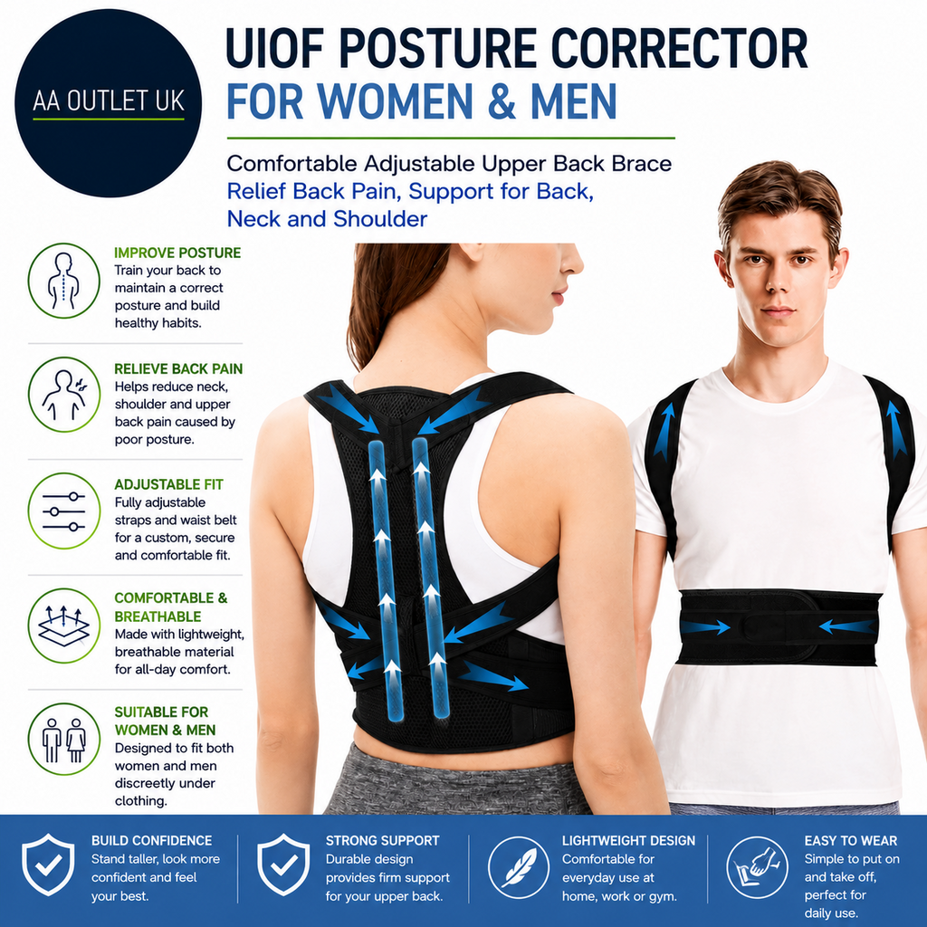 UIOF Posture Corrector Unisex Comfortable Adjustable Upper Back Brace One Size