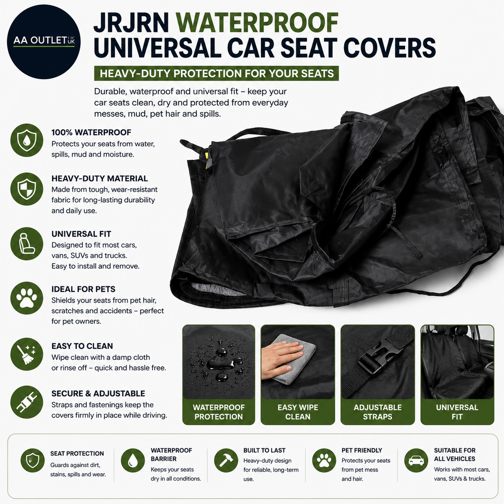 JRJRN Waterproof Universal Car Seat Covers Heavy Duty Airbag Safe Modern Design
