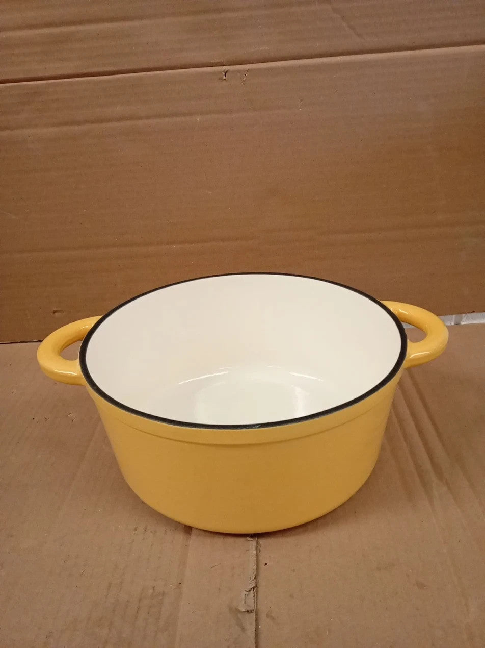 Overmont 26cm 5.2L Enamelled Cast Iron Casserole Lid 5.5QT Goose Yellow New