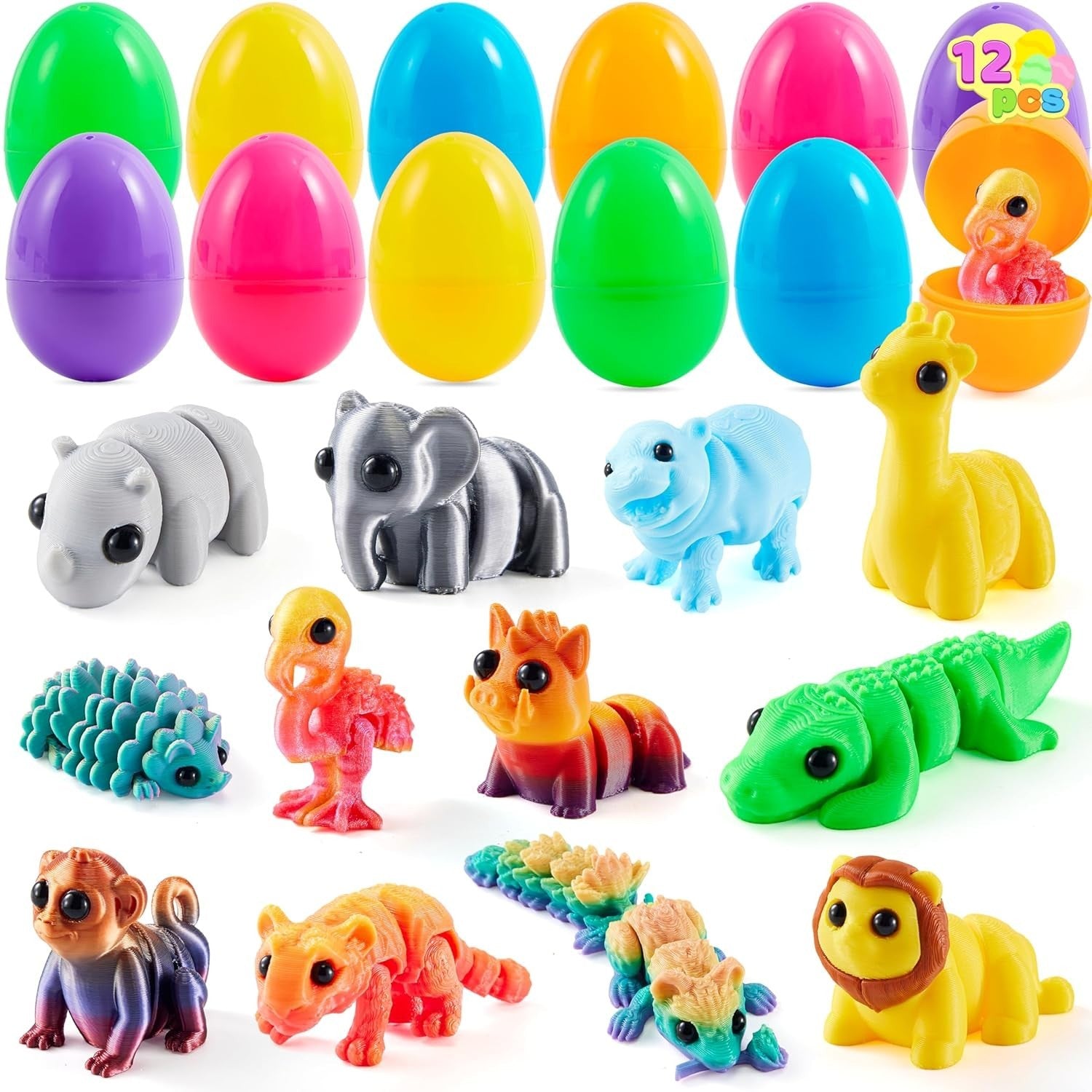 Joyin 12pcs Prefilled Easter Eggs 3D Wild Animals Articulated Toys 3+ New