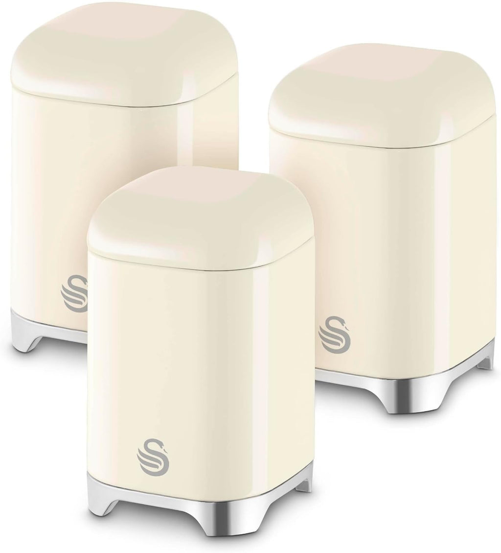 Swan Solace Set 3 Canisters Tea Coffee Sugar Iron Body Wipes Clean 1.5L New