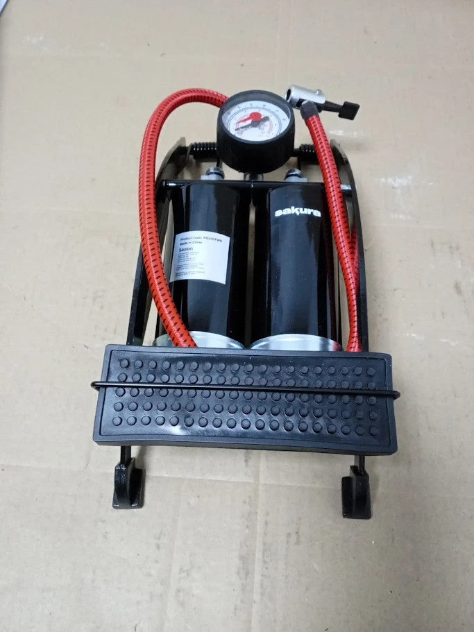 Sakura Twin Cylinder Foot Pump with Pressure Gauge Car Bike Tyre Inflator
