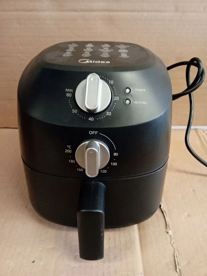 Midea Compact 2L Air Fryer 12 Preset Menus Adjustable Timer 21.5x23x22 Black New