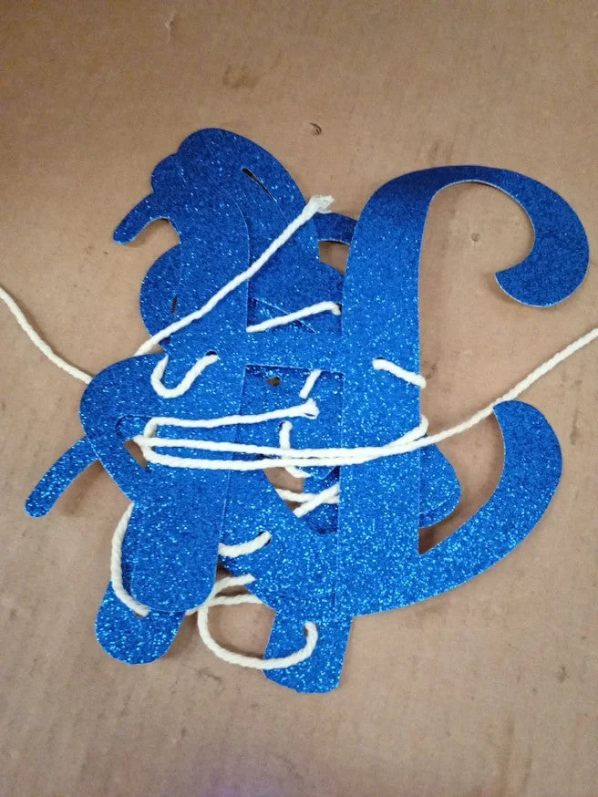 TONIFUL Blue Happy Birthday Banner Glitter Pre Strung Party Garland Design