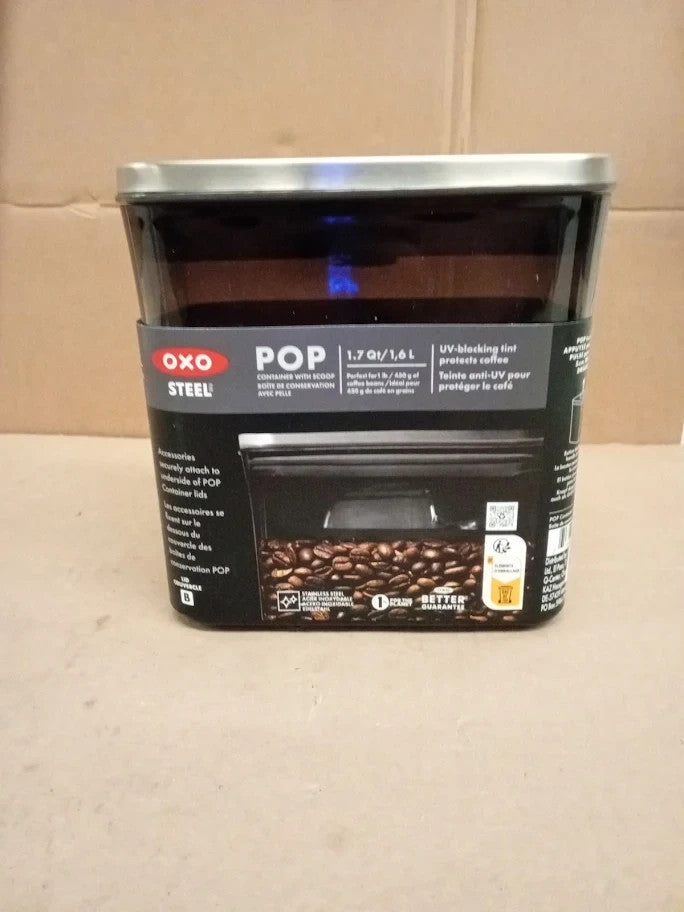 Oxo Steel Coffee Pop Container with Scoop 1.6L Airtight Storage Stainless