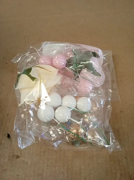 LaVenty Cross Cake Topper Pink White Decorations Rose Palm Leaves Baptism 5x1cm