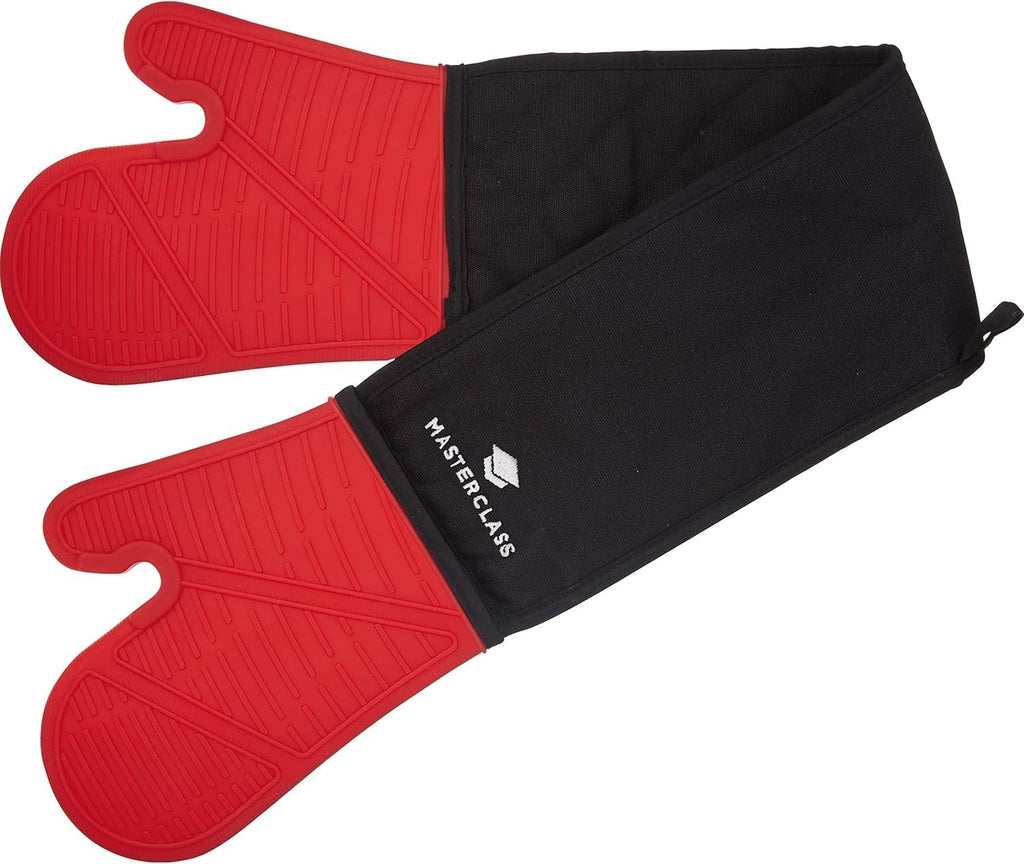Masterclass Oven Gloves Heat Resistant Silicone Cotton Double Sided Black New