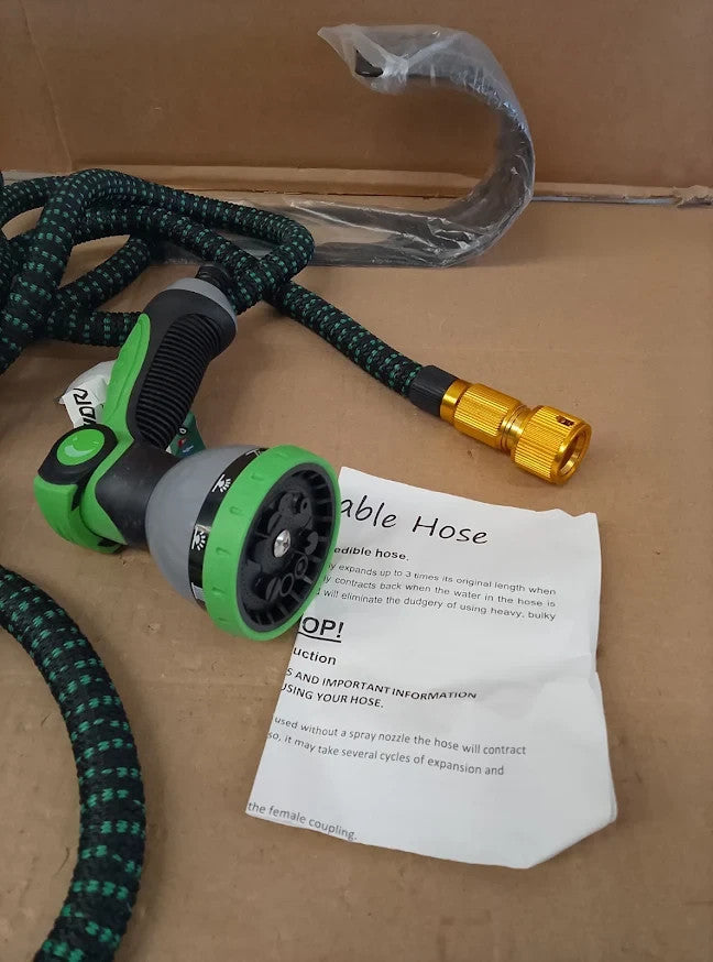 50FT Expandable Garden Hose Pipe Flexible No Kink Spray Nozzle Set Green Design