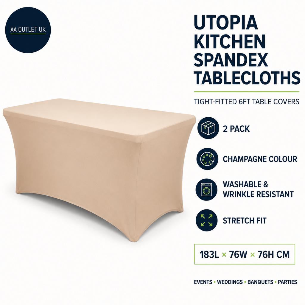 Utopia Kitchen Spandex Table Cloth 2 Pack 6ft Champagne Tight Fitted Washable