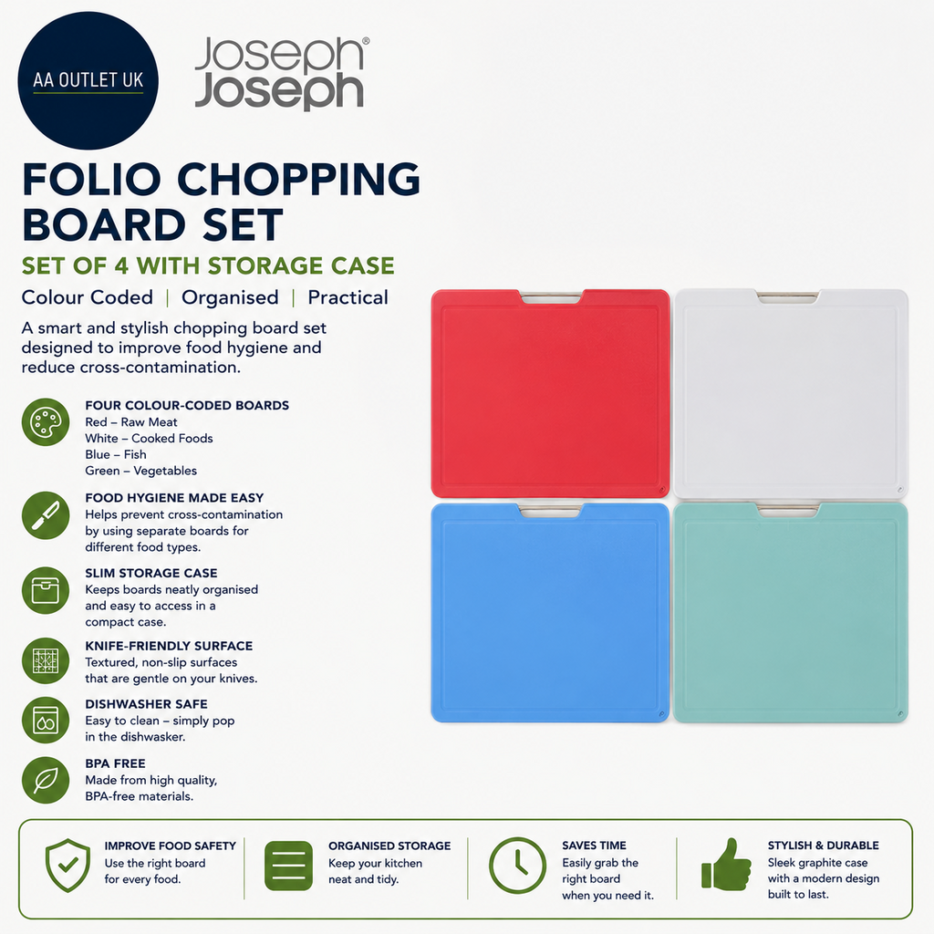 Joseph Joseph Folio Chopping Board 4 Pieces Colour Coded Storage Case Graphite