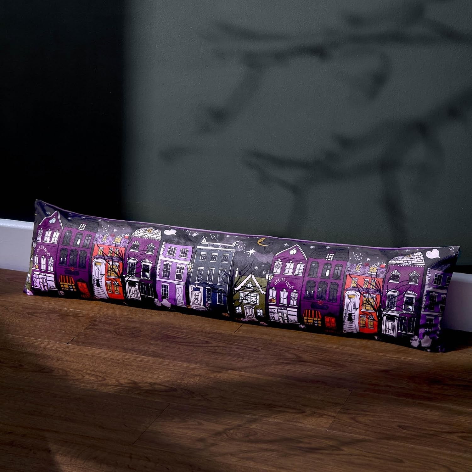 Furn Creepy Town Velvet Draught Excluder Case Charcoal Black 20x92cm New