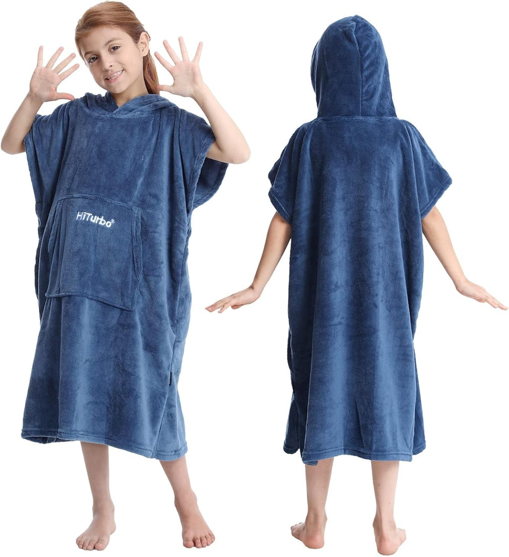 Hiturbo Kids Changing Robe Towel Poncho Bath Hooded Beach 115x150cm Navy New