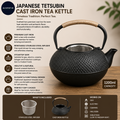 Japanese Tetsubin Cast Iron Tea Kettle Removable Infuser Stove Top 1200ml Black