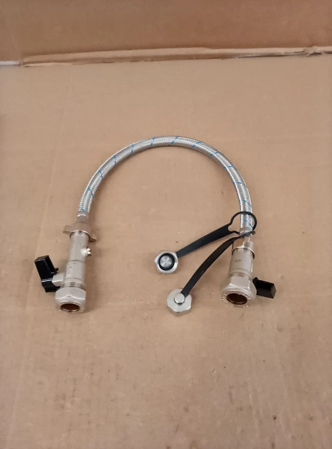 15mm Filling Loop Part L Compliant End Caps Braided Flexible Hose Silver Design