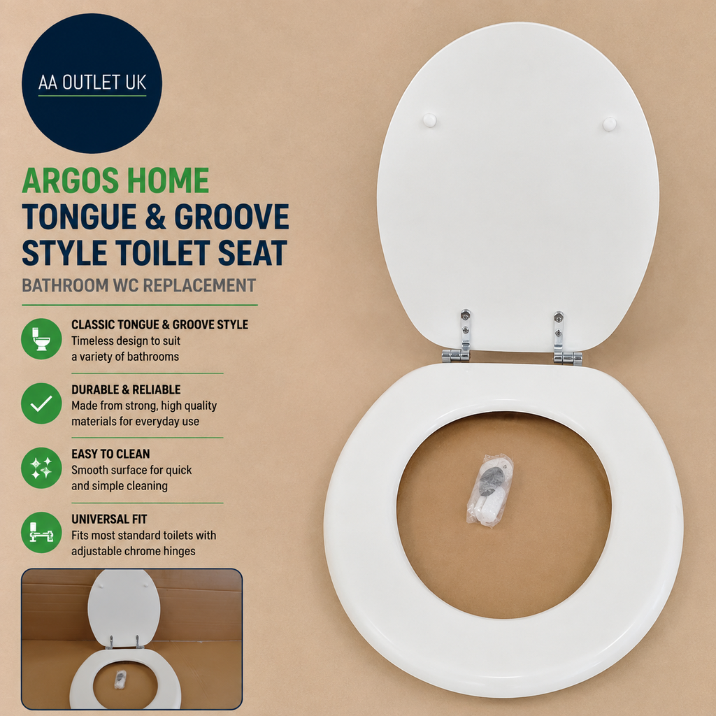 Argos Home Tongue Groove Style Toilet Seat White Bathroom WC Replacement Design