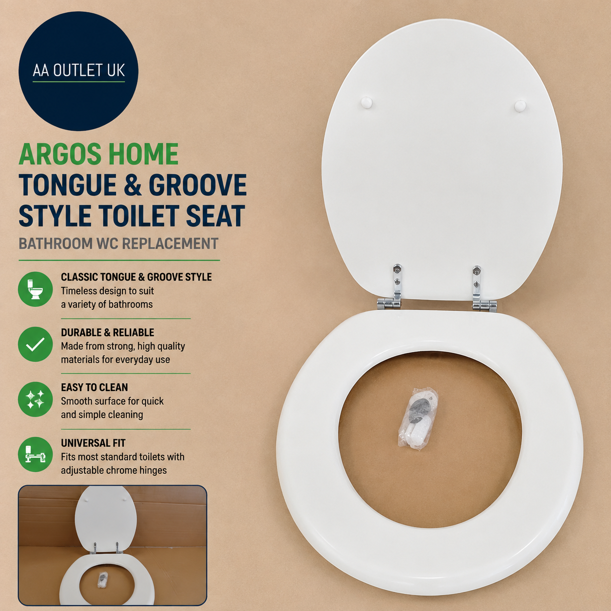 Argos Home Tongue Groove Style Toilet Seat White Bathroom WC Replacement Design