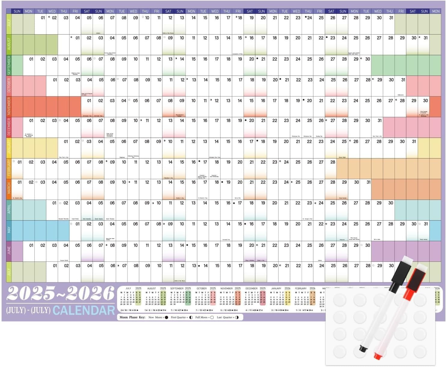 Suloli Wall Planner 2025 2026 A1 Mid Year Calendar July To July 85X58cm